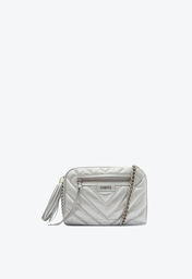 Bolsa Tiracolo Prata Schutz Pequena Mirella Chevron Couro