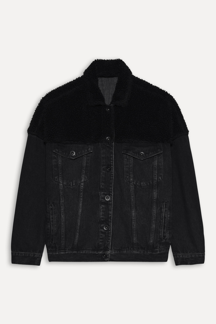 JAQUETA PRETA REVERSA JEANS OVER BLACK SHERPA | ZZ MALL