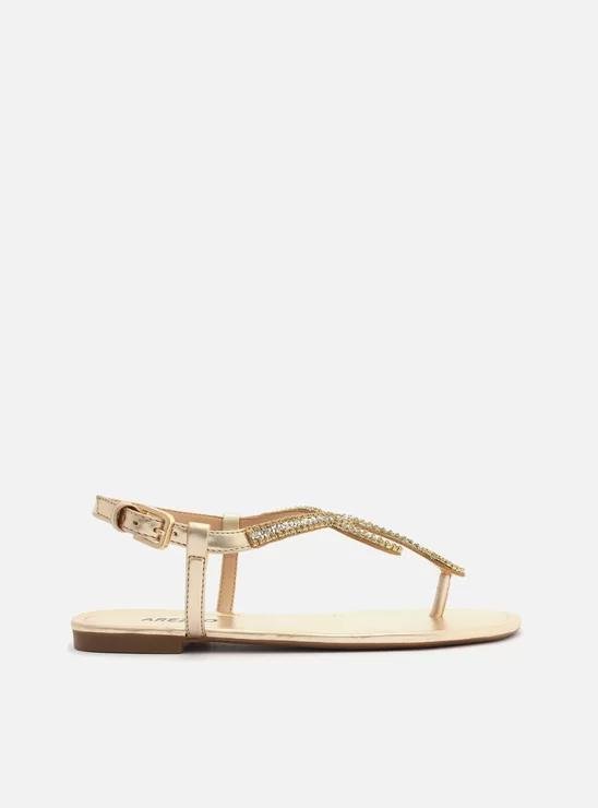 Rasteira Dourada Tiras Slim Pedraria Snake