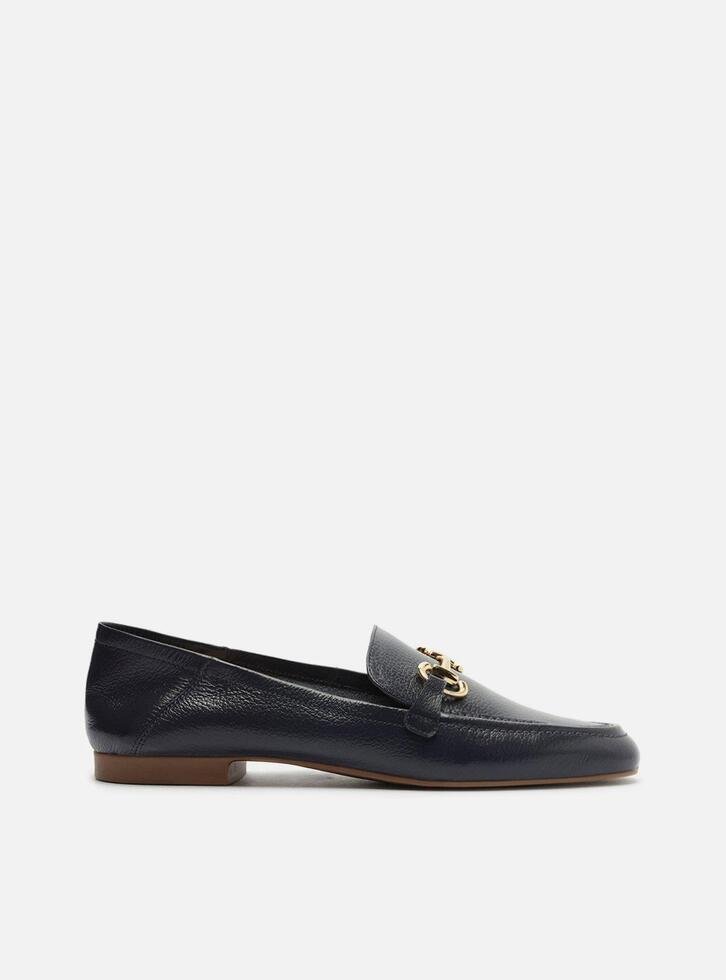 Mocassim Azul Couro Bridão Metálico Luma