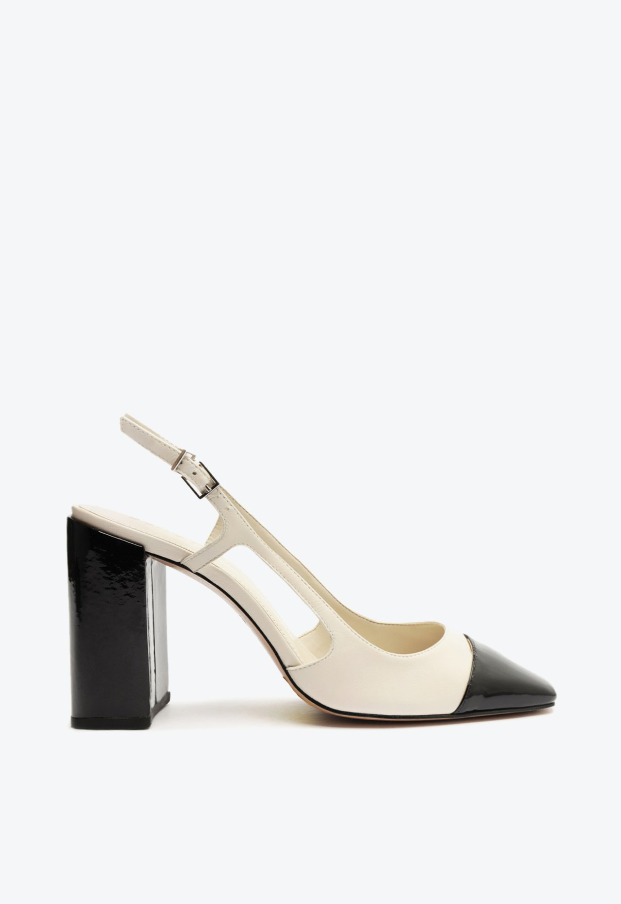 Sapato Scarpin Branco Preto Schutz Slingback Salto Bloco