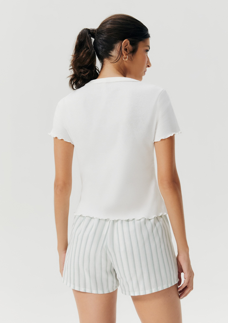 Pijama Curto Off-White Hering Feminino Com Estampa Família