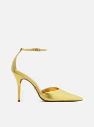 Scarpin Dourado Arezzo Couro Salto Fino Fivela