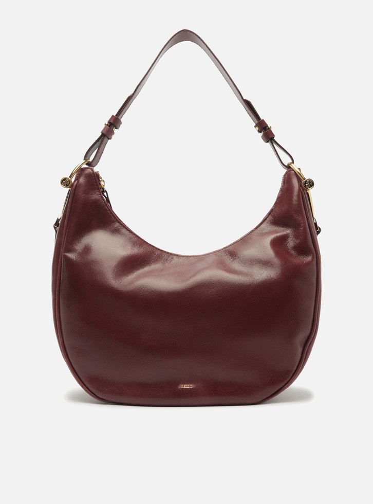 Bolsa Hobo Bordô Couro Grande Metais Alça