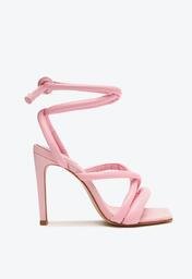 Sandália Rosa Schutz Salto Alto Amarração Puffy