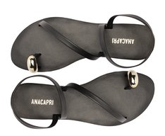 Rasteira Anel de Dedo com Tiras Finas Preta | ZZ MALL