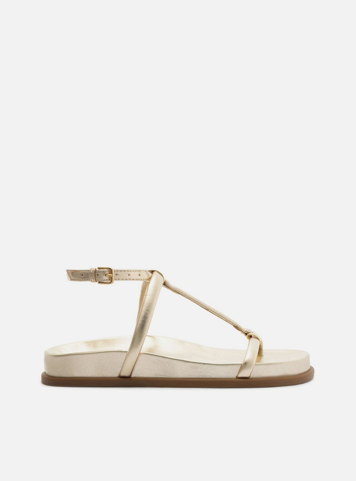 Sandália Papete Dourada Elos Metálicos