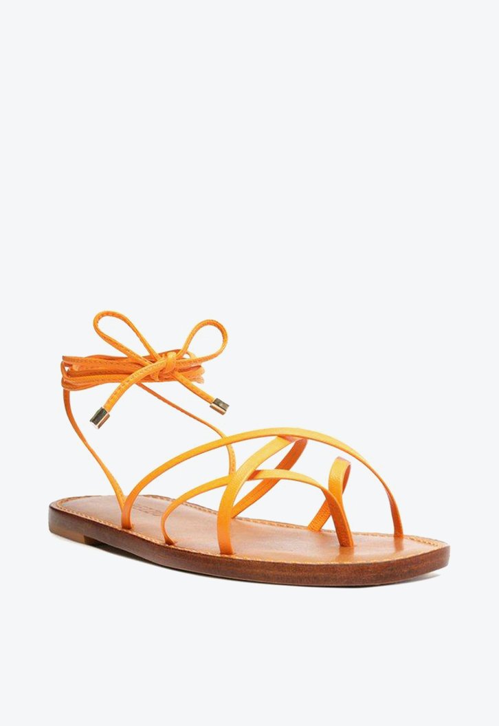 Sandália Rasteira Laranja Arezzo Amarração Ella
