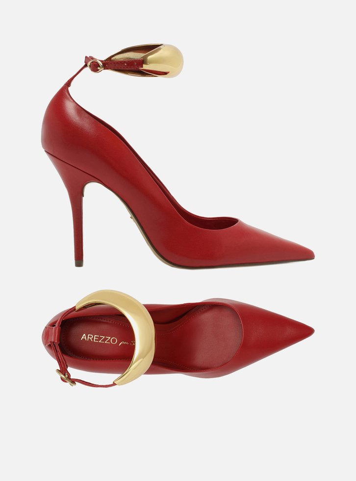 Scarpin Vermelho Couro Salto Fino Tira Silvia Braz