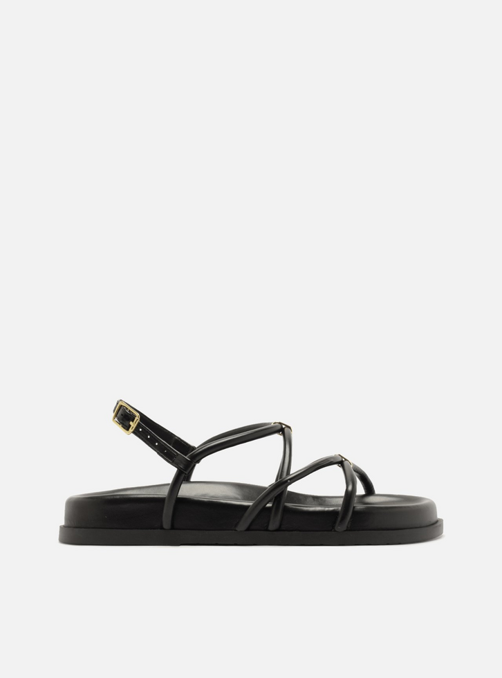 Sandália Papete Preta Flatform Metais