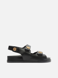 Sandália Papete Preta Arezzo Couro Tiras Velcro