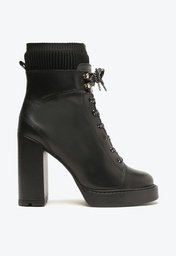 Bota Preta Arezzo Couro Cano Curto Amarração Knit