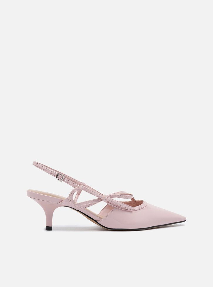 Scarpin Rosa Salto Fino Slingback Laço
