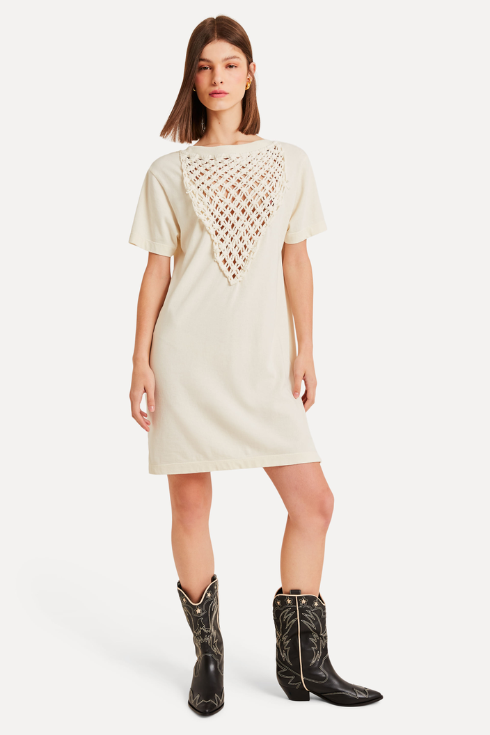 VESTIDO BEGE REVERSA MALHA MACRAME