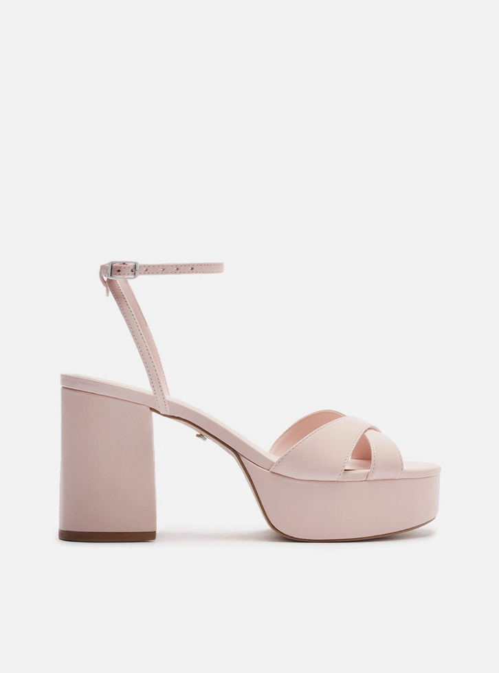 Sandália Rosa Couro Meia Pata Salto Bloco Esther
