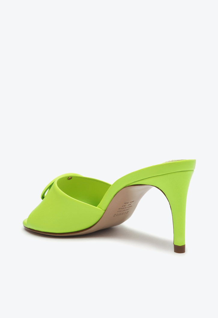 Sandália Mule Salto Baixo Couro  Verde Neon