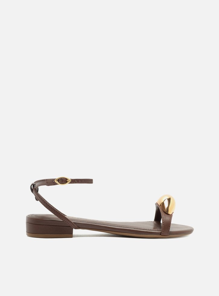 Sandália Rasteira Marrom Couro Metal Silvia Braz