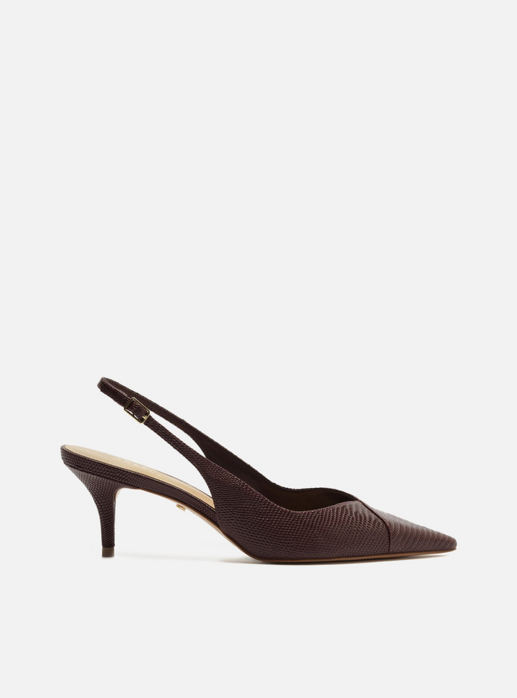 Scarpin Bordô Lizard Salto Kitten Slingback
