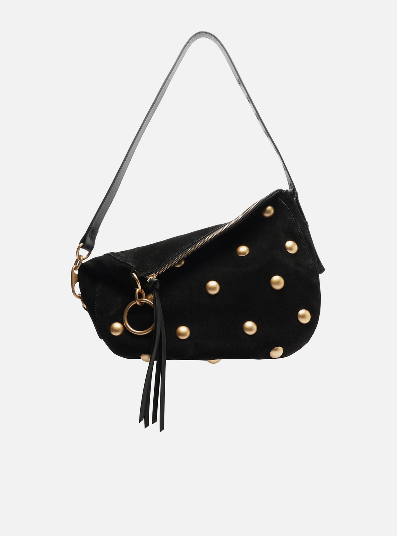 Bolsa Tiracolo Preta Suede Grande Tachas | ZZ MALL