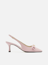 Scarpin Rosa Arezzo Couro Bico Quadrado Slingback Laço