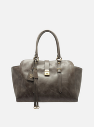 Bolsa Tote Cinza Couro Estonado Grande Metal