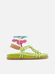 Sandália Papete Verde Arezzo Couro Custom Anklet