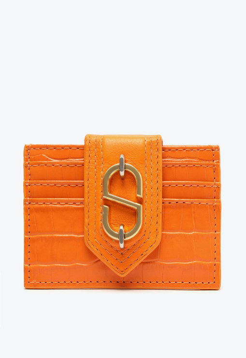 Porta Cartões Pietra Couro Croco Laranja