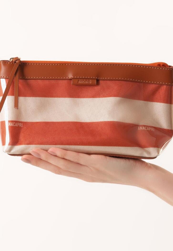 Necessaire Anacapri Média Listras Vinil Laranja