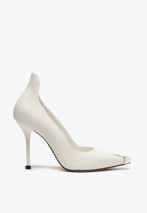 Sapato Scarpin Couro Bico Metalizado Branco