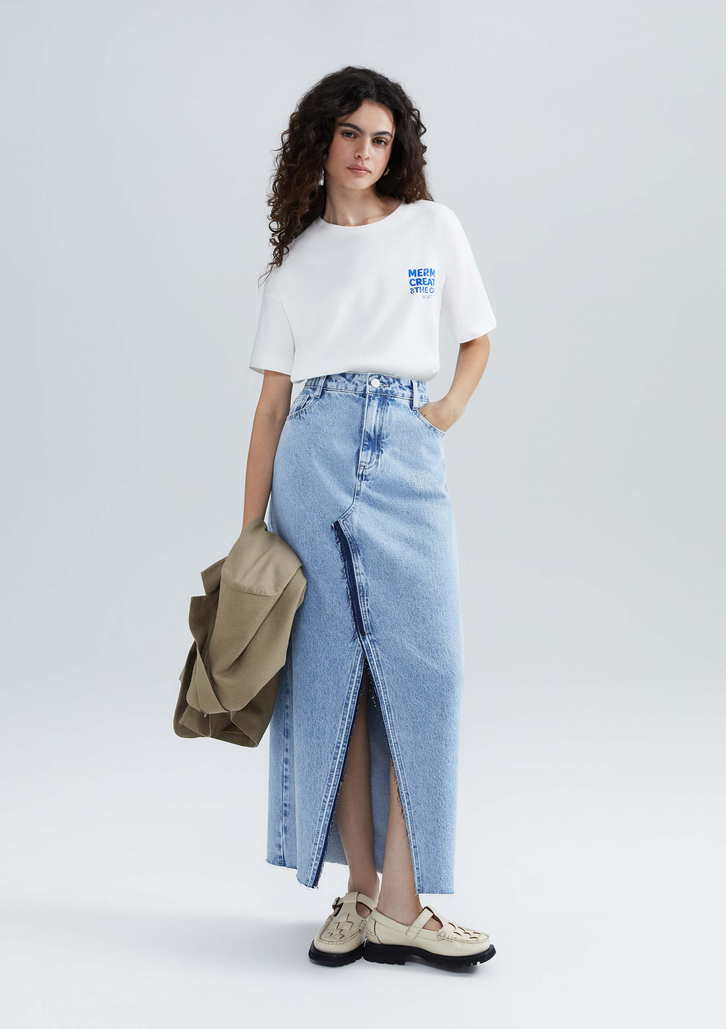 Saia Jeans Azul Hering Longa Com Fenda