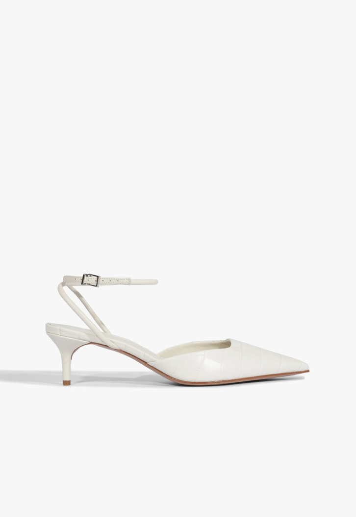 Sapato Scarpin Salto Mid Couro Branco