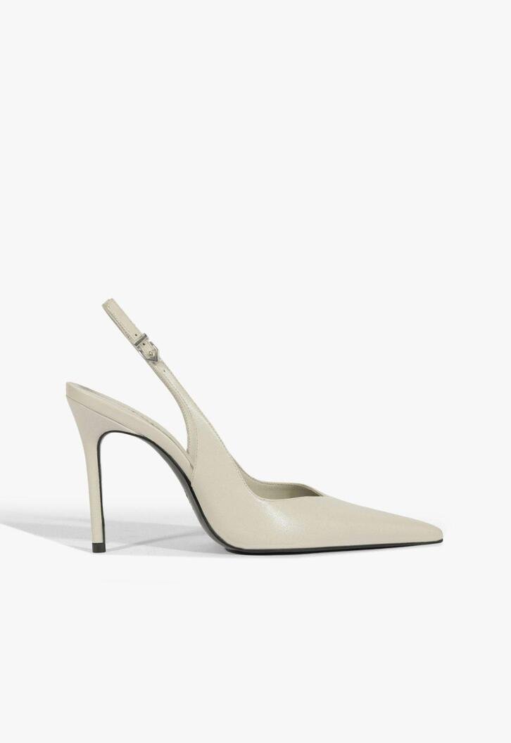 Slingback Couro Salto Alto Fino Cinza