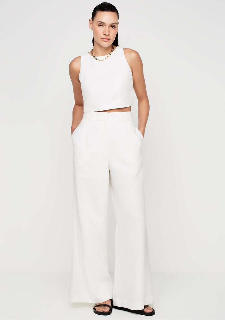 Calça Wide Leg Off-White Dzarm Cintura Alta Em Alfaiataria