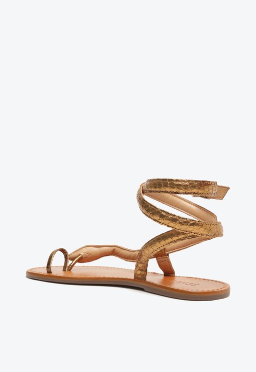 Sandália Rasteira Courtney Couro Snake Bronze