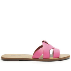 Rasteira Rosa Neon Anacapri Couro Tiras Sobrepostas