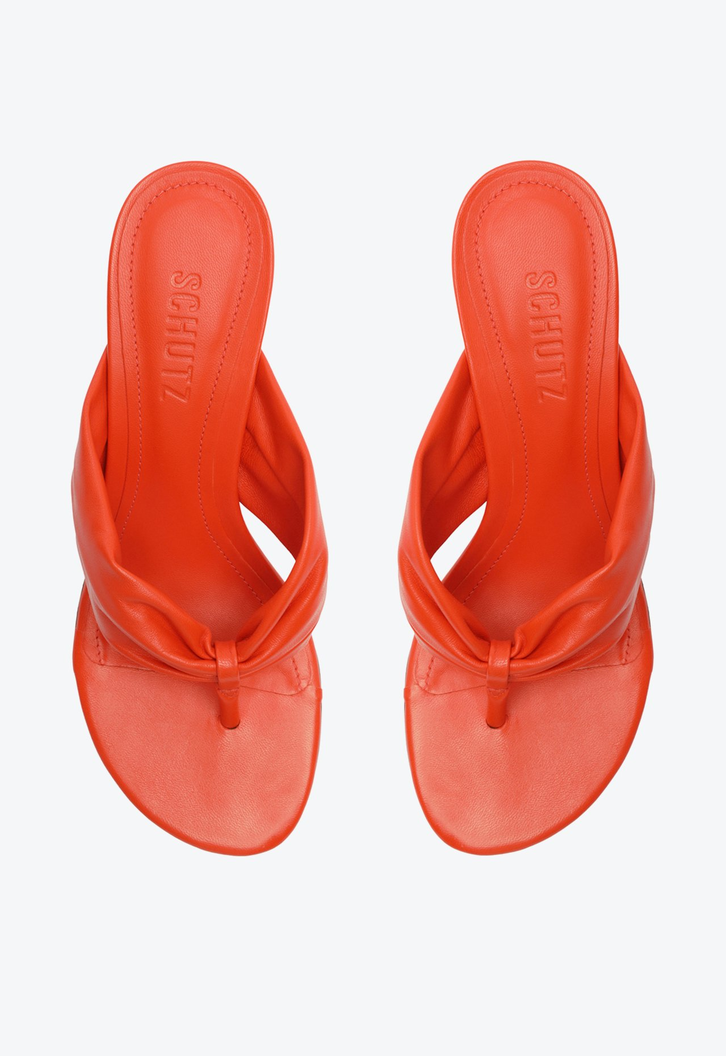 Chinelo Salto Fino Médio Couro Laranja