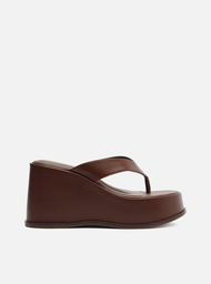 Tamanco Plataforma Marrom Arezzo Couro Thong