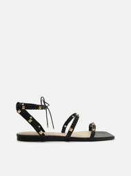 Sandália Rasteira Preta Arezzo Trançada Spikes