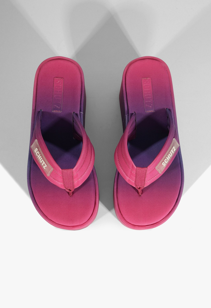 Sandália Hilda Wedge Couro Rosa e Roxo