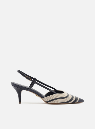 silkpin　6箱 Scarpin Azul Couro Salto Baixo Slingback Bicolor | ZZ MALL
