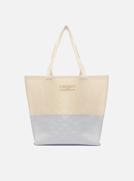 Bolsa Shopping Bege e Azul Grande Crochê