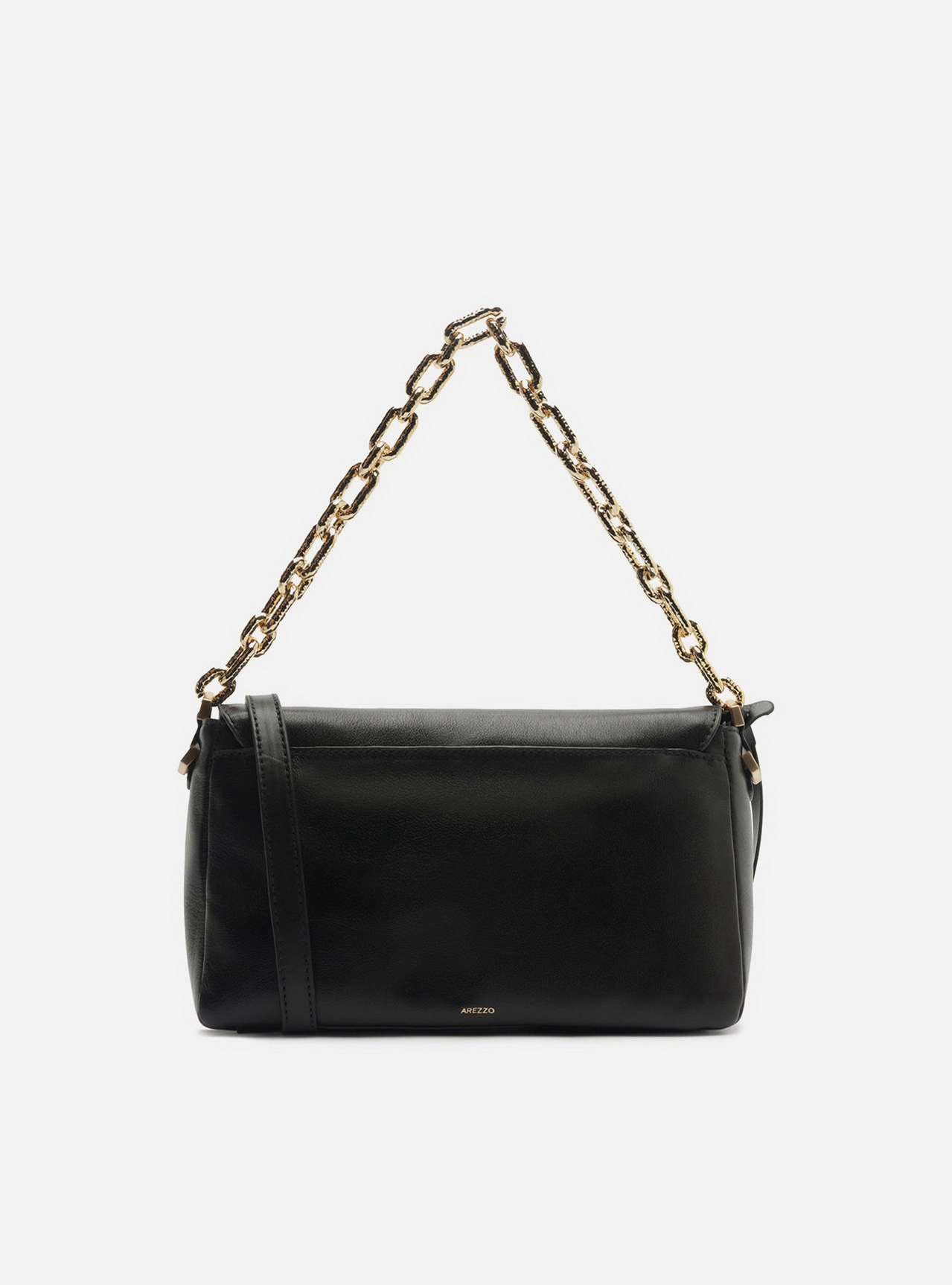 Bolsa Tiracolo Preta Couro Média Alça Corrente | ZZ MALL