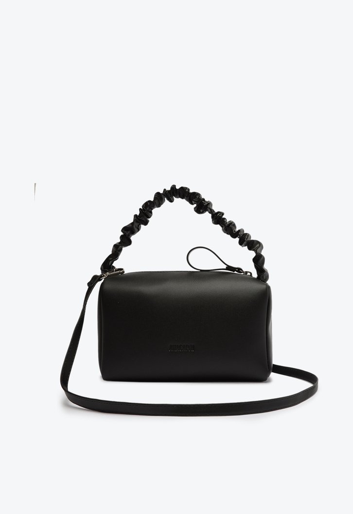Bolsa Tiracolo Preta Redonda Alça Franzida Pequena