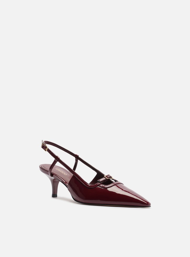 Scarpin Vermelho Salto Fino Slingback Fivela