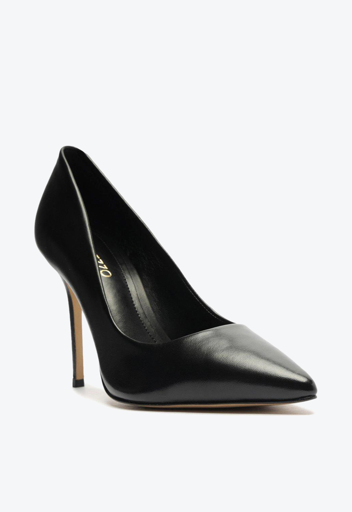 Scarpin Preto Arezzo Couro Salto Alto Bico Fino