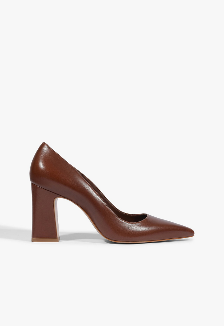 Scarpin Micam Salto Bloco Couro Marrom
