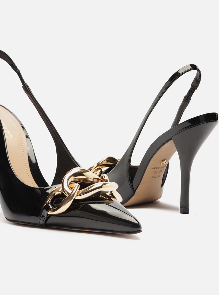 Scarpin Preto Salto Alto Slingback Elos