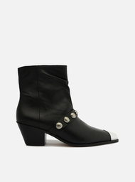 Bota Western Preta Arezzo Couro Cano Curto Biqueira