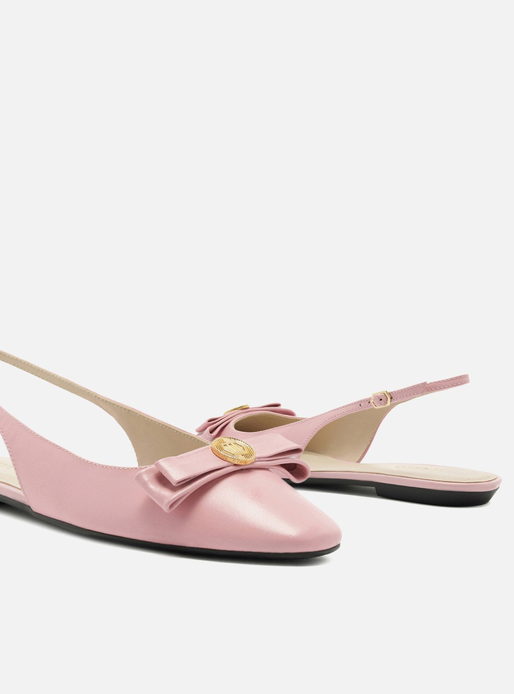 Sapatilha Rosa Arezzo Couro Slingback Laço Medalha