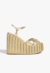 Sandália Plataforma Dourada Schutz Keefa Wedge Couro Platina
